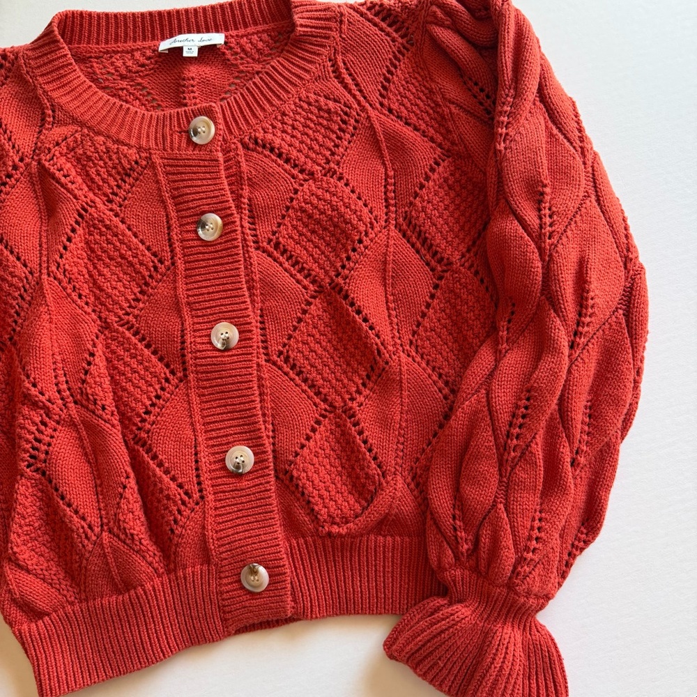 Another Love Cable Knit Cardigan Brick Red Cottagecore Feminine Boho Chic Sz M